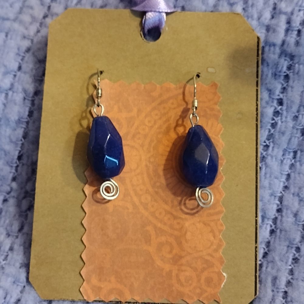 Blue silver beaded earrings jewelry gift bridesmaids stocking stuffer wedding